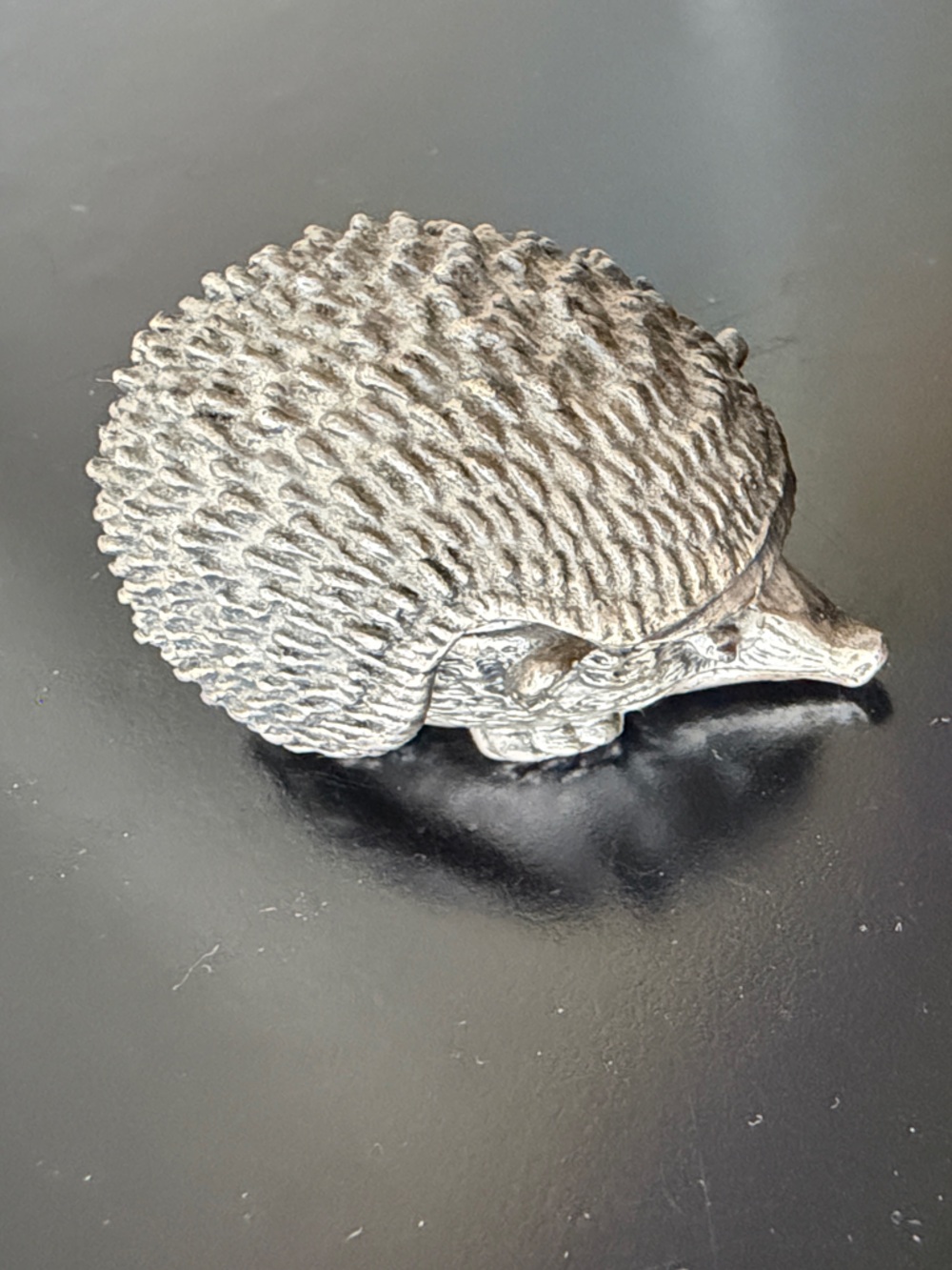 Vintage Collectable Decorative Hedgehog Trinket Box Silver Metal Enamel inside